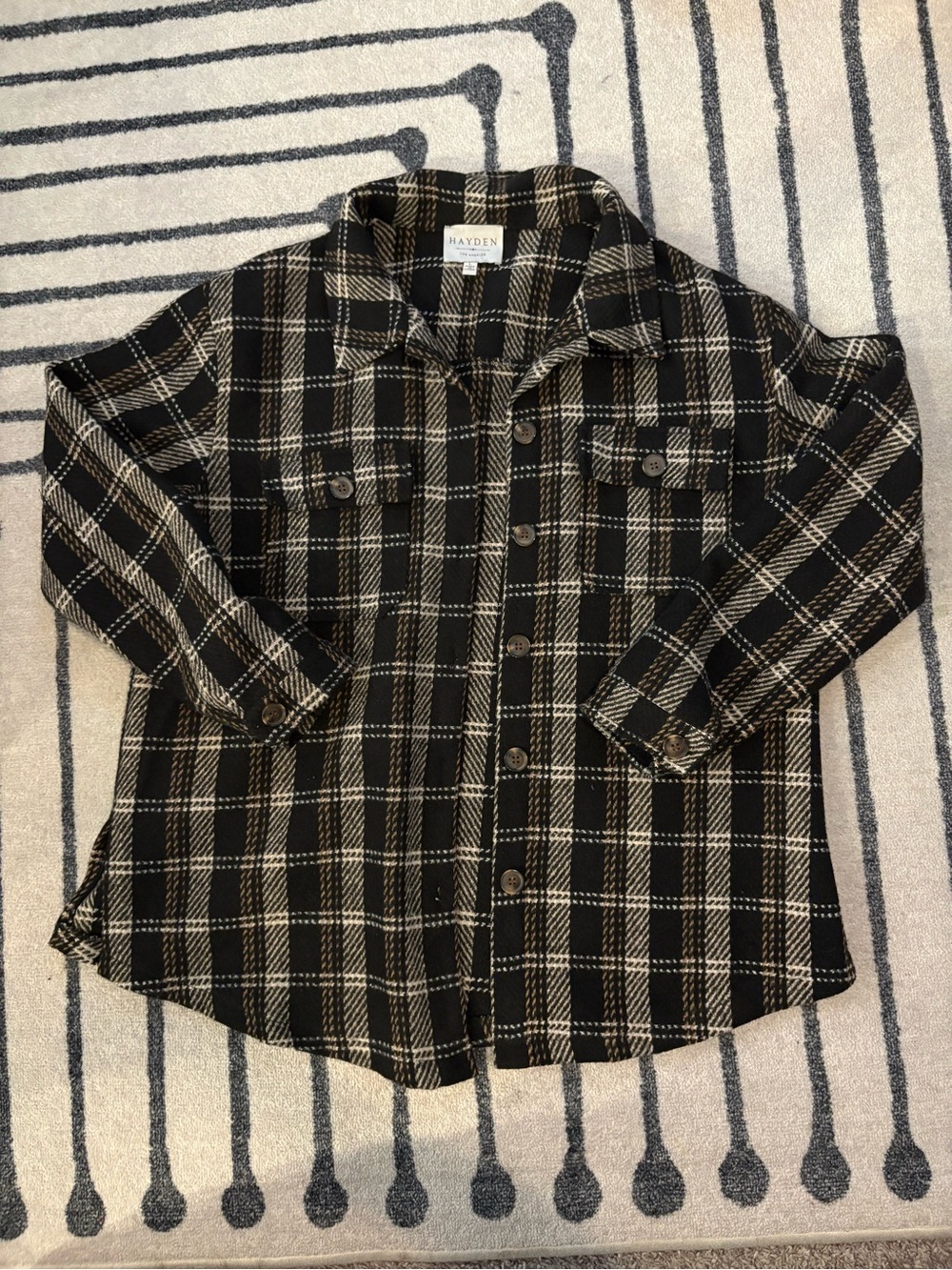 Hayden Black & Cream Plaid Womens Button-Up Shirt Jacket